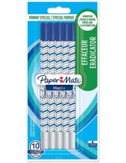 10 Effaceur Paper Mate Magic + Pointe Fine Encre Bleue