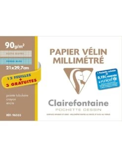 12 Feuilles Papier Vélin Millimétré Clairefontaine + 3 Gratuites