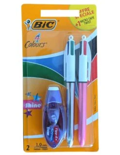 2 Stylos 4 Couleurs BIC Shine + 1 Tipp-Ex -Scolaires Fournitures Magasin 2 stylos a bille shine 4 couleurs 1 tipp ex 7