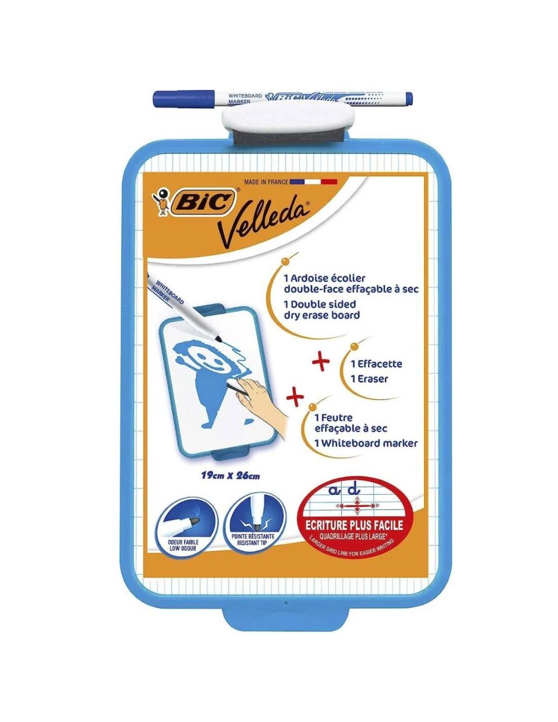 Bic Ardoise Velleda Double Face + Feutre Bleu 3 Bic Ardoise Velleda Double Face + Feutre Bleu