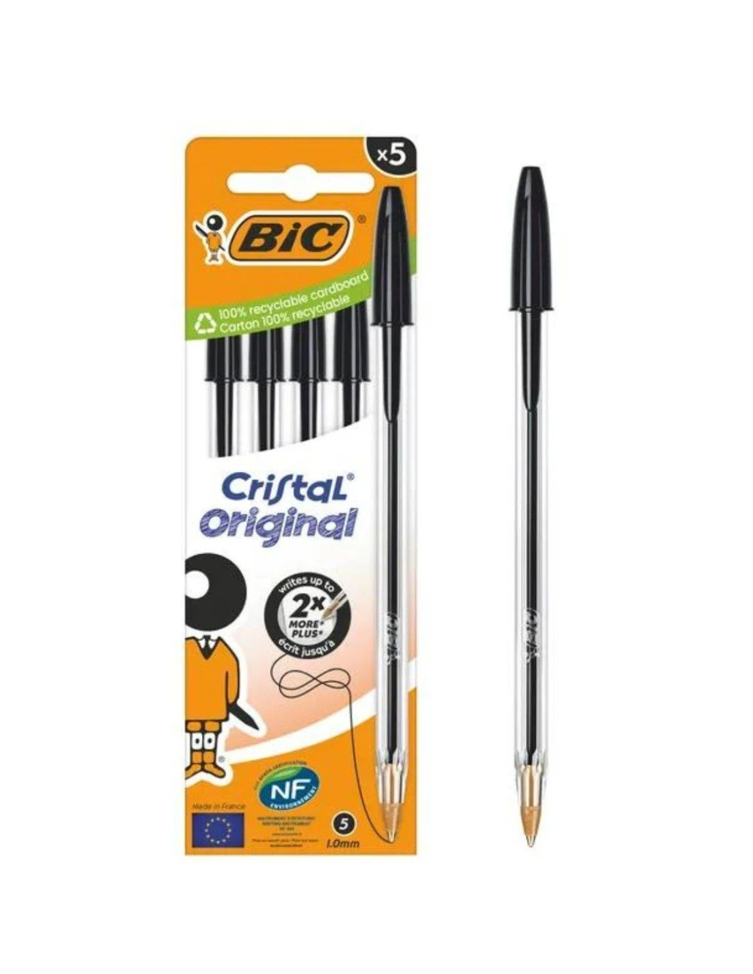 BIC Cristal Original - 5 Stylos à Bille Noir Pointe Moyenne 3 BIC Cristal Original - 5 Stylos à Bille Noir Pointe Moyenne