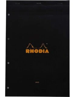 Bloc Rhodia N°20 Black Ligné + Marge Perforé 4 Trous - 80 Feuillets
