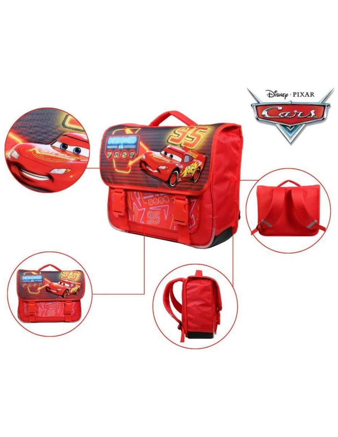 Cartable Cars 38 Cm 2 Compartiments Rouge 8 Cartable Cars 38 Cm 2 Compartiments Rouge – Image 6