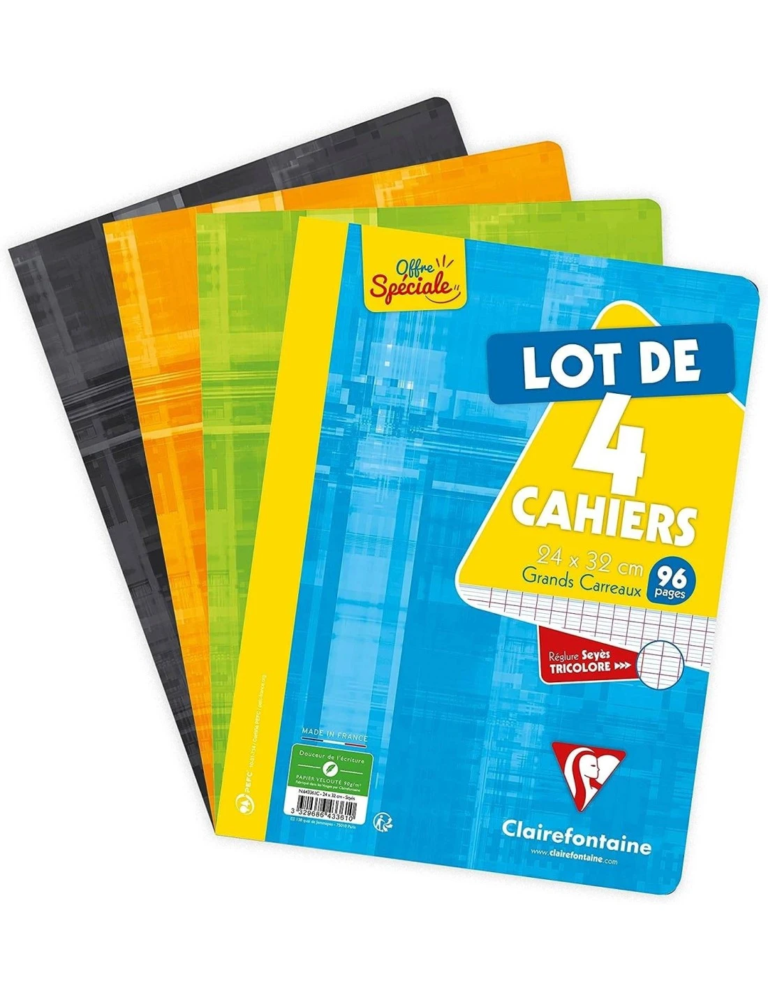 Clairefontaine - Lot De 4 Cahiers 24x 32 Cm Grands Carreaux - 96 Pages 3 Clairefontaine - Lot De 4 Cahiers 24x 32 Cm Grands Carreaux - 96 Pages