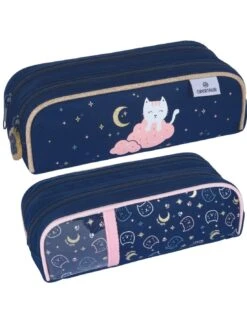 Trousse Double Compartiments Chaton Bleu/Rose -Scolaires Fournitures Magasin fourre tout double chaton 2