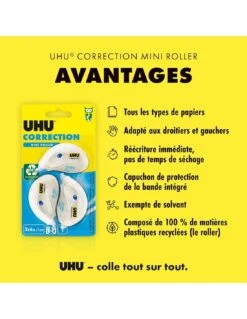 UHU® Lot De 3 Correcteurs UHU Roller Mini - 3x6 Metres 9 UHU® Lot De 3 Correcteurs UHU Roller Mini - 3x6 Metres -Scolaires Fournitures Magasin lot de 3 rollers uhu correcteur mini 6 metres 1