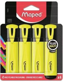 Maped - Pack De 4 Surligneurs Jaune Fluo Fluo’Peps Classic