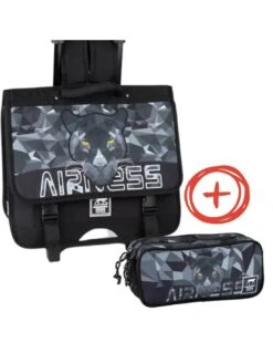 Pack Cartable à Roulettes Airness + Trousse Double Compartiment Noir