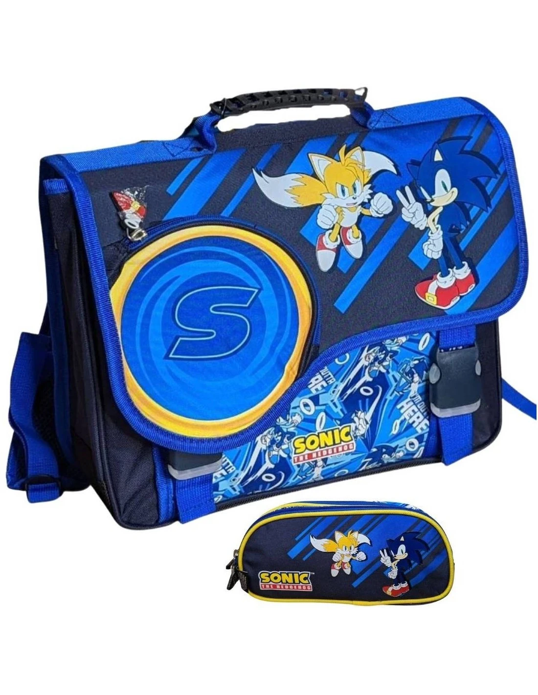 Pack Cartable Sonic 38 Cm + Trousse 2 Compartiments 3 Pack Cartable Sonic 38 Cm + Trousse 2 Compartiments