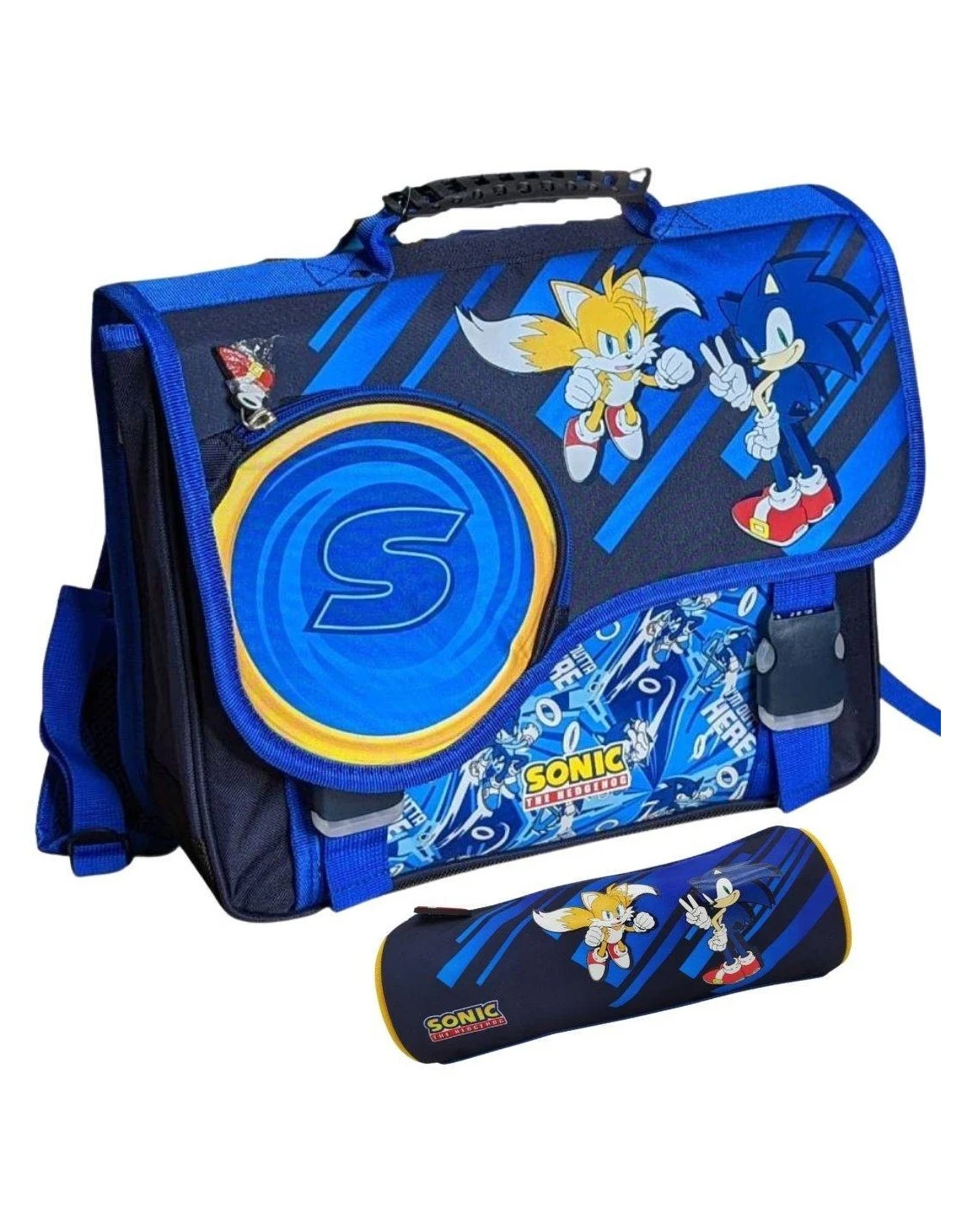 Pack Cartable Sonic 38 Cm + Trousse Ronde 3 Pack Cartable Sonic 38 Cm + Trousse Ronde
