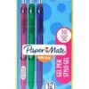 Paper Mate Inkjoy Pack De 12 Stylos Gel Vert, Rose, Violet -Scolaires Fournitures Magasin pack de 12 stylos gel paper mate inkjoy