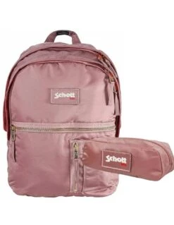Pack Sac à Dos SCHOTT Bomber Rose 2 Compartiments + Trousse