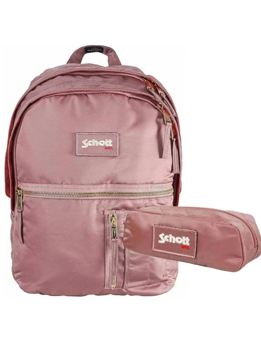 Pack Sac à Dos SCHOTT Bomber Rose 2 Compartiments + Trousse 3 Pack Sac à Dos SCHOTT Bomber Rose 2 Compartiments + Trousse