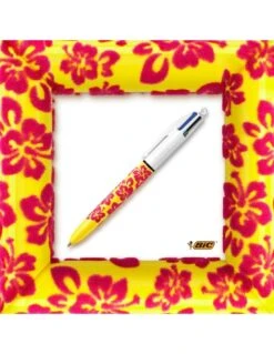 Stylo 4 Couleurs Bic Fleur Velours Jaune