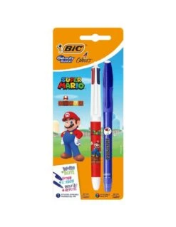 BIC Stylo Bleu Gel-ocity Effaçable + Stylo 4 Couleurs Super Mario