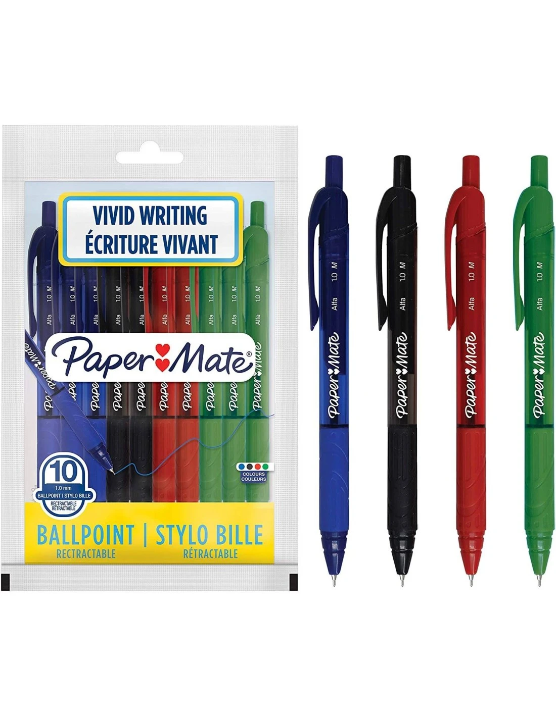 Lot De 10 Stylos à Bille Paper Mate AlfaAssortis 3 Lot De 10 Stylos à Bille Paper Mate AlfaAssortis