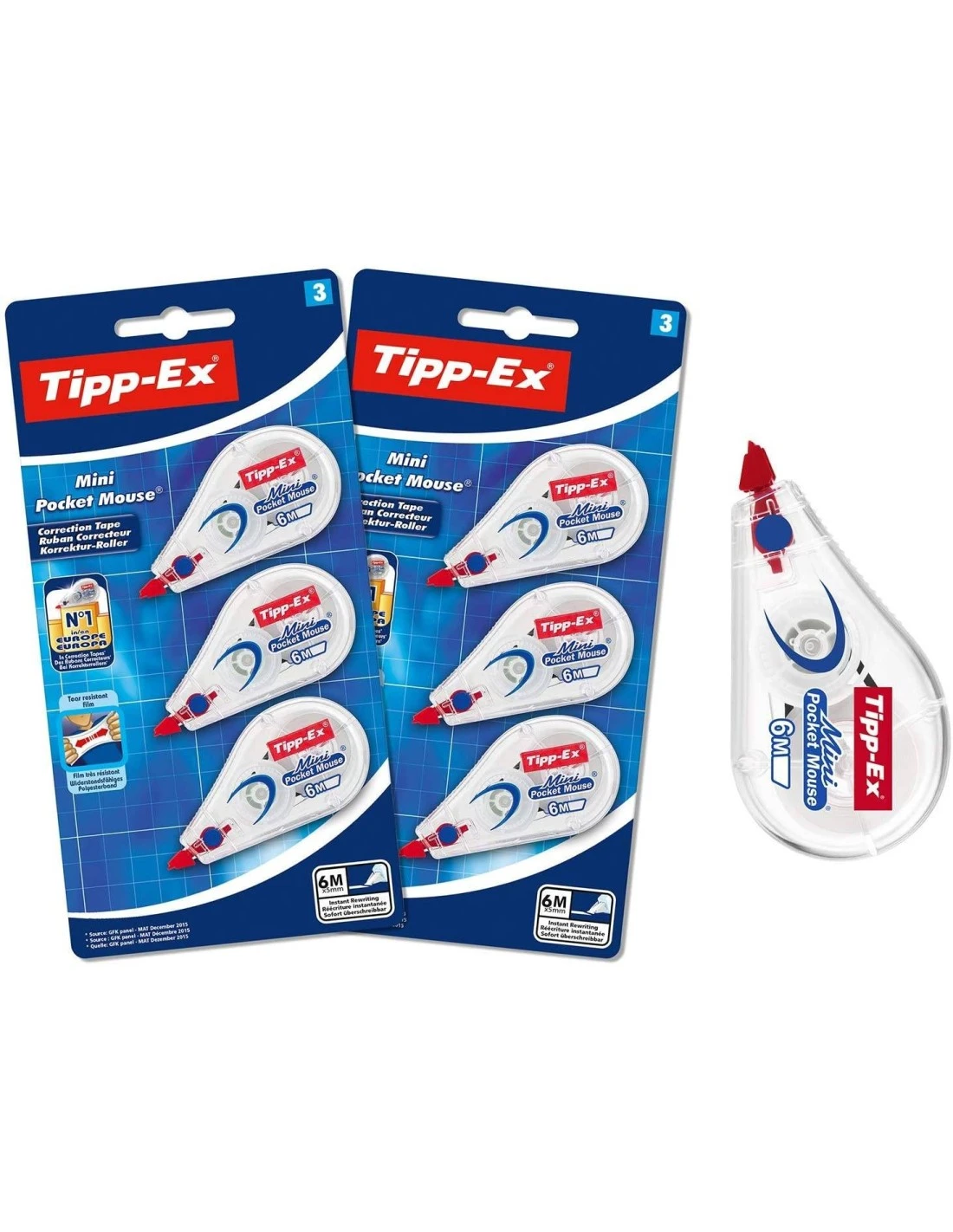 Tipp-Ex Mini Pocket Mouse Rubans Correcteurs - 6 M X 5 Mm, Lot De 2 Blisters De 3