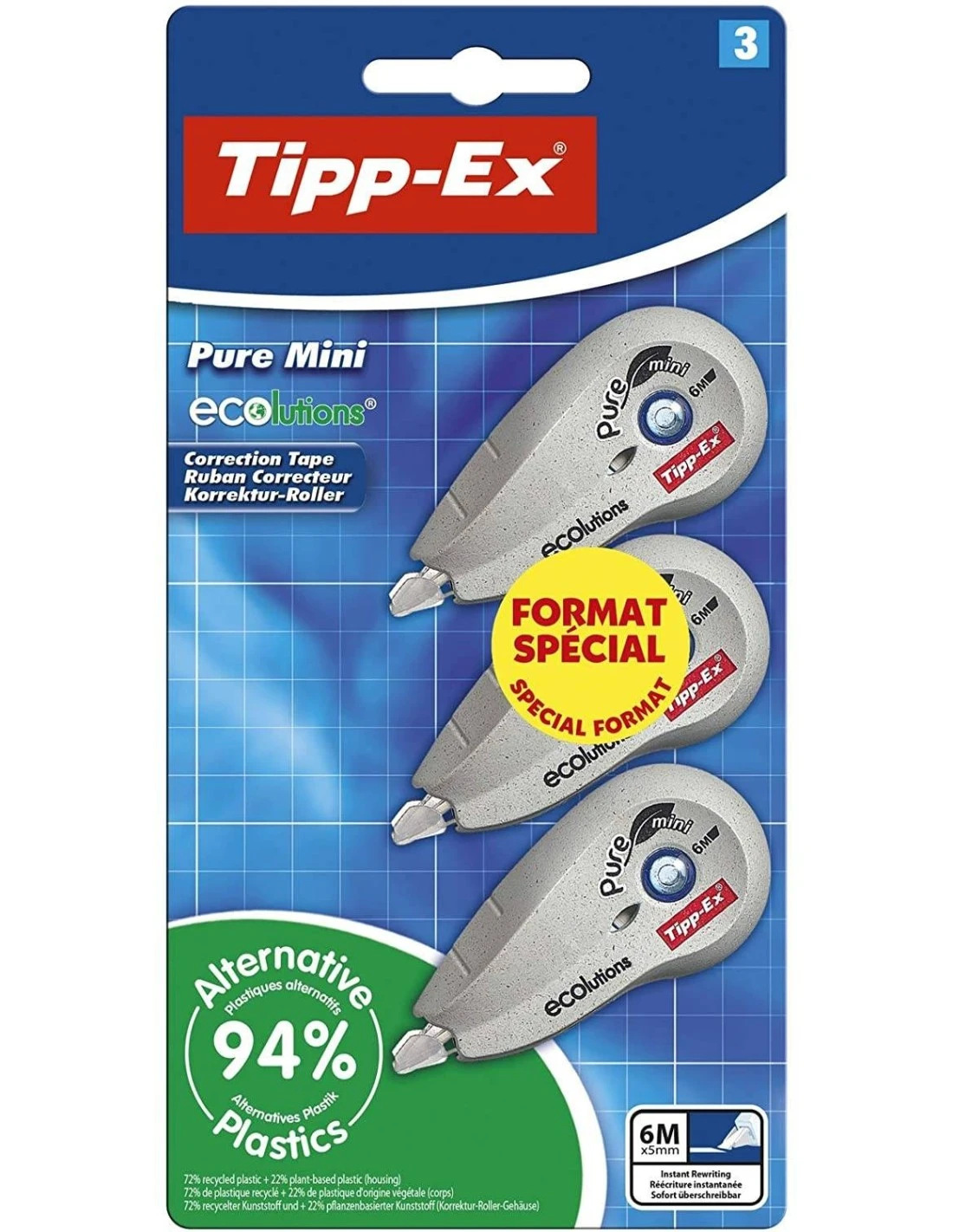 3 Tipp-Ex Pure Mini Rubans Correcteurs - 6 M X 5 Mm 3 3 Tipp-Ex Pure Mini Rubans Correcteurs - 6 M X 5 Mm