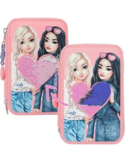 TOPModel Trousse 3 Compartiments Coeur Avec Paillettes Réversibles -Scolaires Fournitures Magasin topmodel trousse 3 compartiments avec paillettes 2